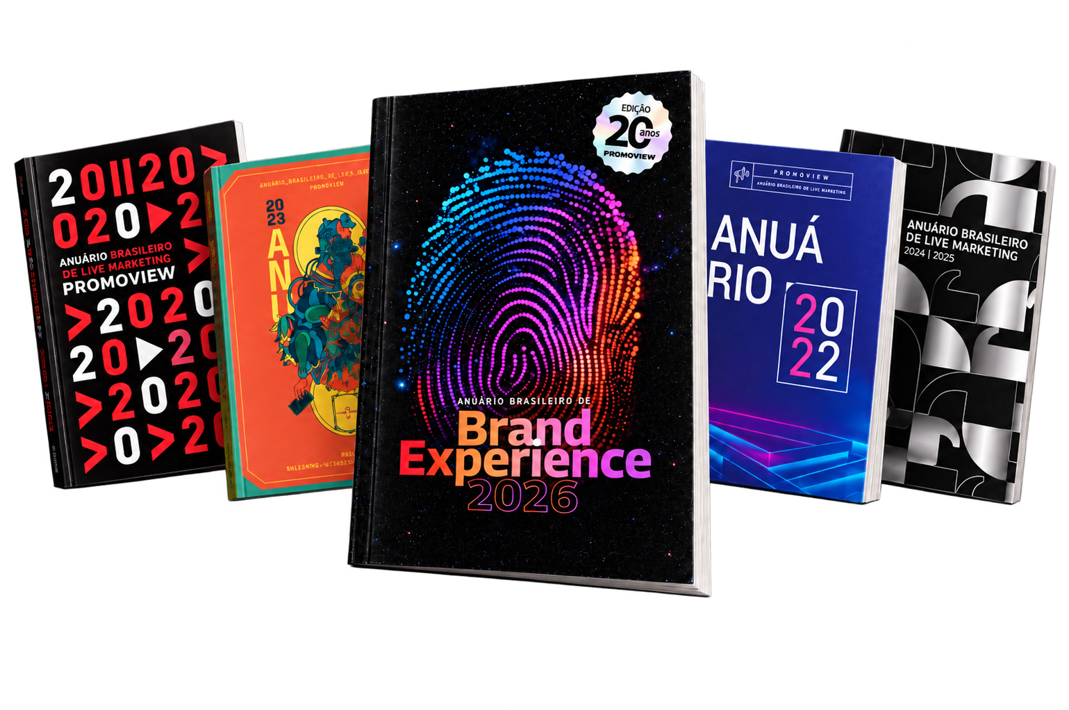Coleção dos Anuários Brasileiros de Brand Experience, com a edição 2026 em destaque